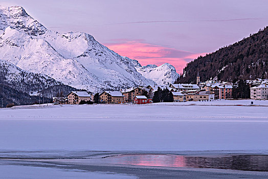 乡村,风景,冰,湖,恩加丁,瑞士