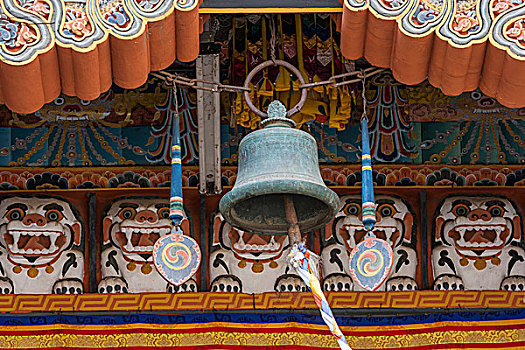 青铜,钟,悬挂,户外,佛教,寺院,不丹