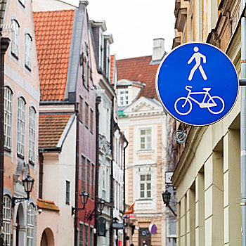 蓝色,步行区,路标,老城,中心,里加,拉脱维亚