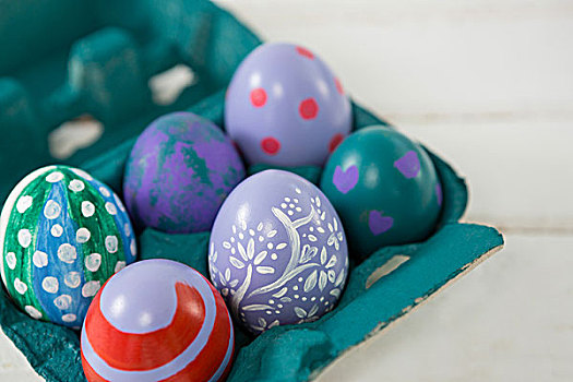 彩色,复活节彩蛋,纸盒,木质背景