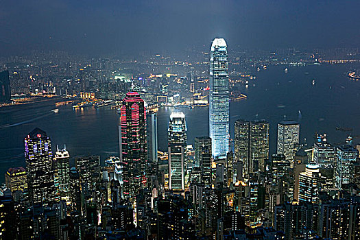 香港,中国,天际线,夜晚,太平山