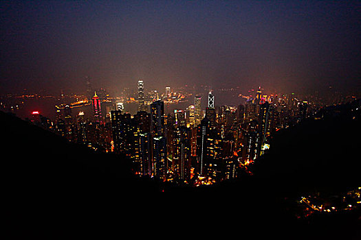 香港,太平山顶,全景,夜景,维多利亚港,建筑