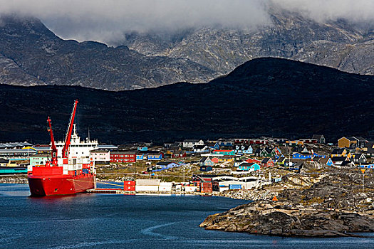 集装箱船,港口,纳诺塔利克,格陵兰