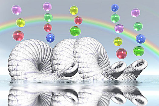 蜗牛,壳,彩色,泡泡,电脑制图