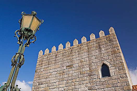 灯柱,老,石头,要塞,墙壁,波尔图,葡萄牙