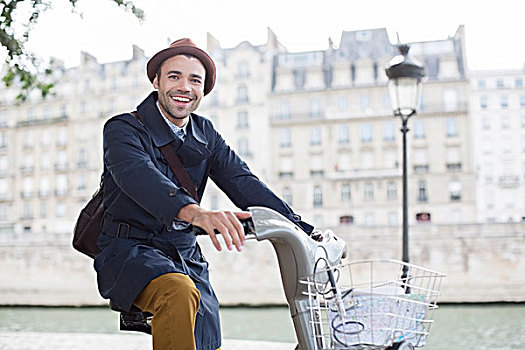 商务人士,自行车,塞纳河,巴黎,法国
