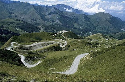 弯路,蜿蜒,山峦,阿尔卑斯山,意大利,欧洲