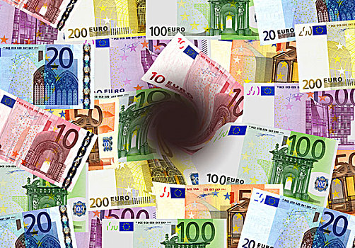 欧元,钞票,黑色,洞,象征