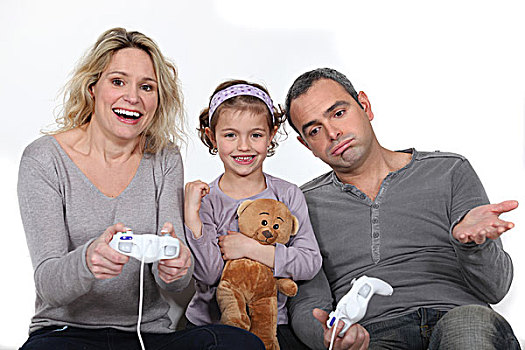 女儿,看,父母,玩,电子游戏