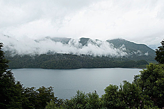 雾,上方,山脉,湖,巴塔哥尼亚,阿根廷