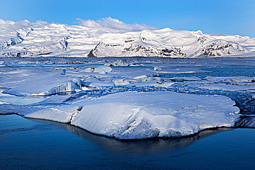 冰河,泻湖,杰古沙龙湖,冰岛,晨光