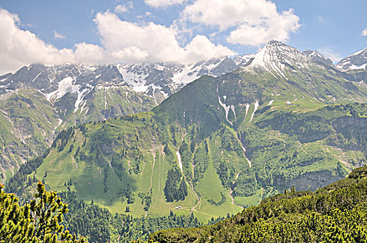 中心,阿尔卑斯山,风景,看,湖,奥伯斯多夫,巴伐利亚,德国,欧洲