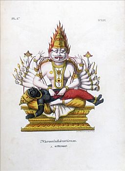 毗湿奴,一个,神,印度教,19世纪,世纪,艺术家