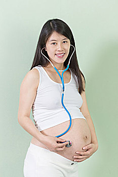 年轻,中国人,孕妇,自检,听诊器