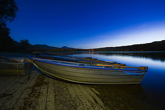 光亮,划艇,湖,夜晚