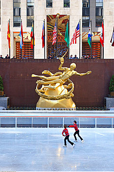滑冰,洛克菲勒中心,纽约,美国