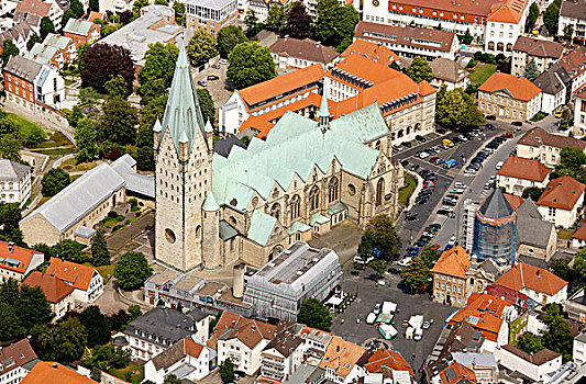 航拍,帕德博恩,大教堂,北莱茵威斯特伐利亚,德国,欧洲