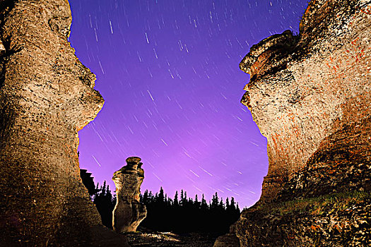 灯,描绘,独块巨石,星迹,群岛,国家公园,自然保护区,加拿大,区域,魁北克