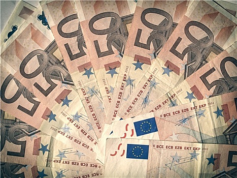 复古,看,欧元钞票