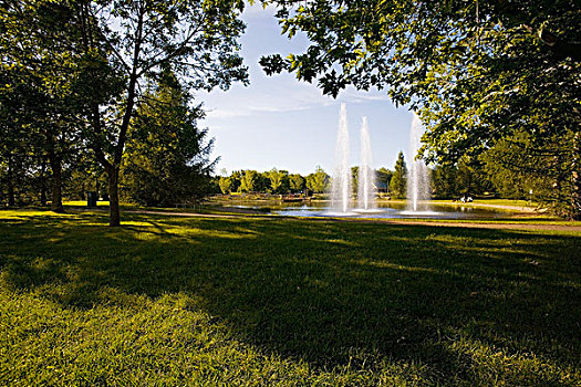 三个,喷泉,公园