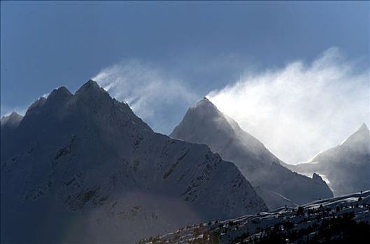 吹,雪,顶峰,山峦,靠近,瓦尔德斯半岛,阿拉斯加