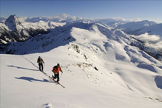 滑雪,远足者,旅游,顶峰,山谷,提洛尔,奥地利,欧洲