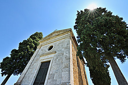 教堂,在夏天,圣奎利克道尔恰,锡耶纳省,托斯卡纳,意大利