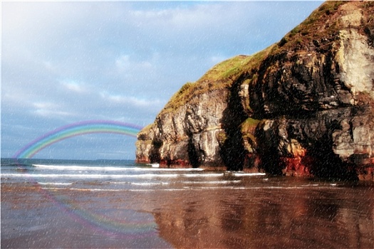海滩,夏天,阵雨,彩虹