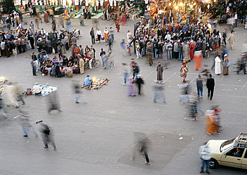 人群,汇集,城市广场,俯视图,动感