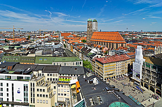 风景,上方,屋顶,慕尼黑,尖顶,教堂,圣母教堂,右边,上巴伐利亚,巴伐利亚,德国,欧洲