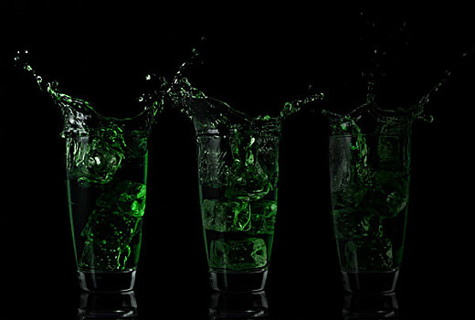 序列,安放,绿色,液体,玻璃,黑色背景,背景