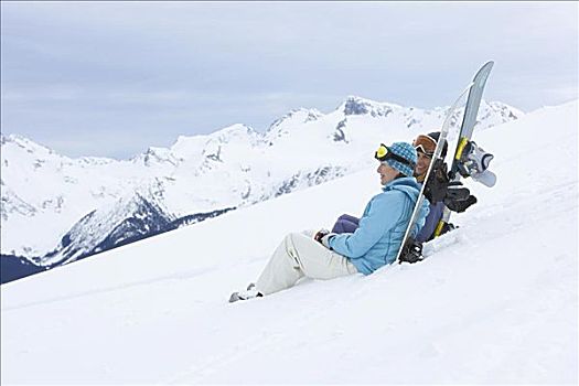 女人,休息,滑雪板,加拿大
