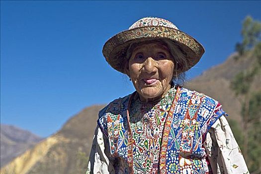 肖像,老年,女人,秘鲁
