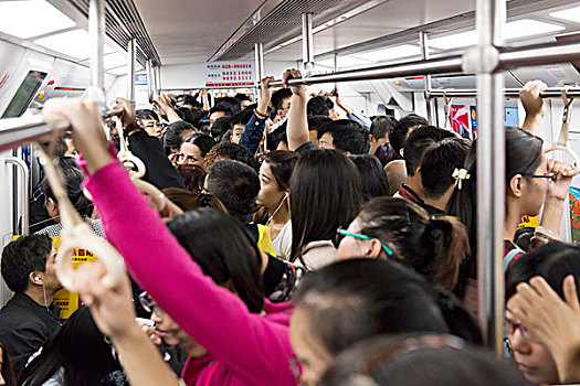人,拥挤,地铁,西安,中国,亚洲