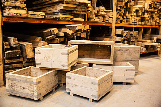 架子,厚木板,一堆,木质,板条箱,仓库