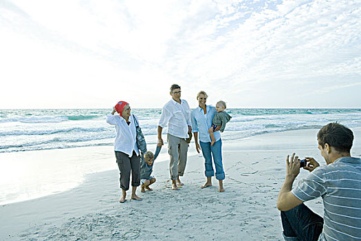 三代同堂,海滩,中年,男人,群体,照相