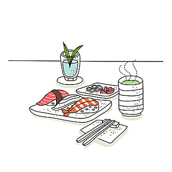 插画,寿司,食物