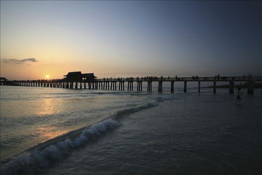 日落,那不勒斯,码头,佛罗里达,美国