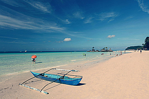 传统,船,白色,海滩,长滩岛,菲律宾,亚洲