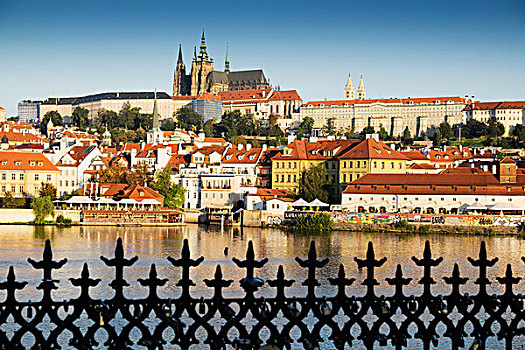 锻铁,栅栏,港口,场景,大教堂,背景,日落,布拉格,捷克共和国