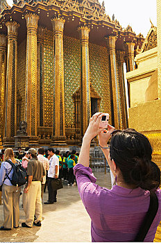 女人,照相,大皇宫,曼谷,泰国