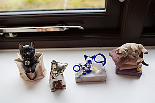 品种,猫,小雕像,窗台