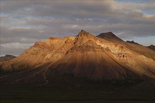 山,日落,靠近,冰岛