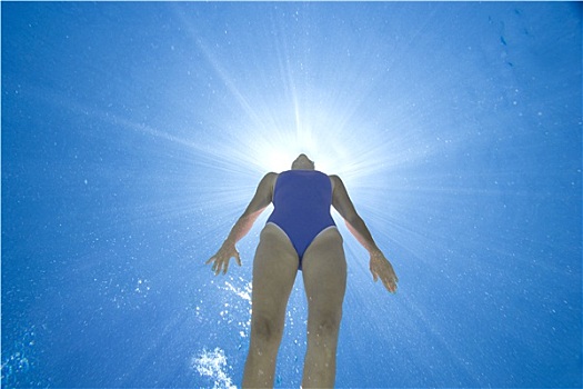 女人,游泳池,水下视角,镜头眩光