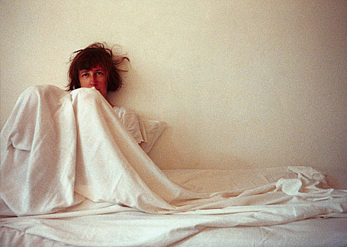 女人,遮盖,床单,墙壁