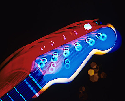 红色,蓝色,吉他,黑色背景,背景