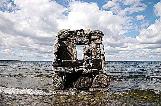 一堆,墙壁,石头,窗户,王子,安大略湖,多伦多,安大略省,加拿大