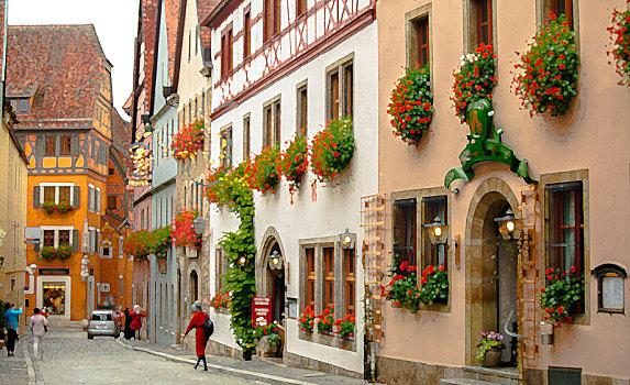 德国,巴伐利亚,旅游名胜罗腾堡,童话风格的城堡童话镇