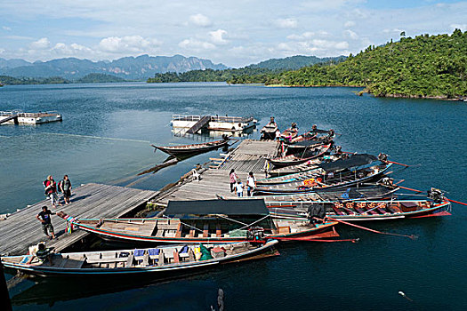 船,码头,靠近,国家,公园,人造,水库,湖,苏拉塔尼,泰国,亚洲