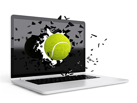 网球,毁坏,笔记本电脑